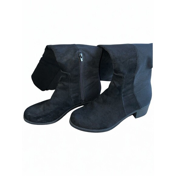 Black Suede Knee High Boots Size 8M Block Heel Riding Tall Zip Goth Twilight - Picture 13 of 13